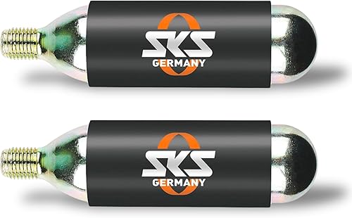 SKS Germany CO2 CARTRIDGES 24 G MIT GEWINDE 2ER-SET Cartucce d'aria, accessori (gonfiaggio fulmineo, adatto a pneumatici MTB, bici da strada o trekking, incl. filo e protezione dal freddo), nero - Ysert