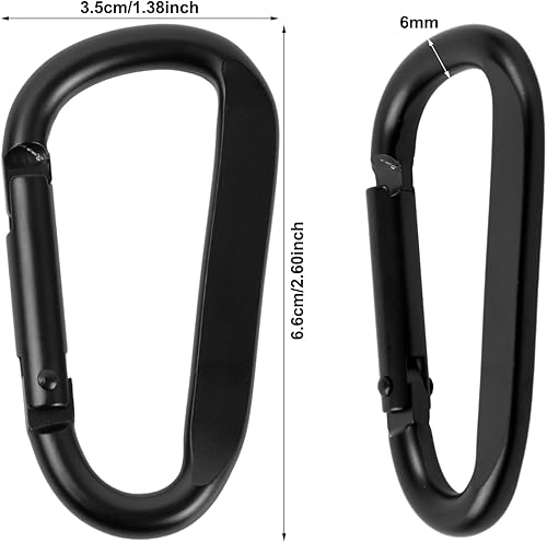 6 moschettoni a vite 68 mm, set di moschettoni, moschettoni in alluminio nero per amaca, portachiavi, campeggio, pesca - Ysert