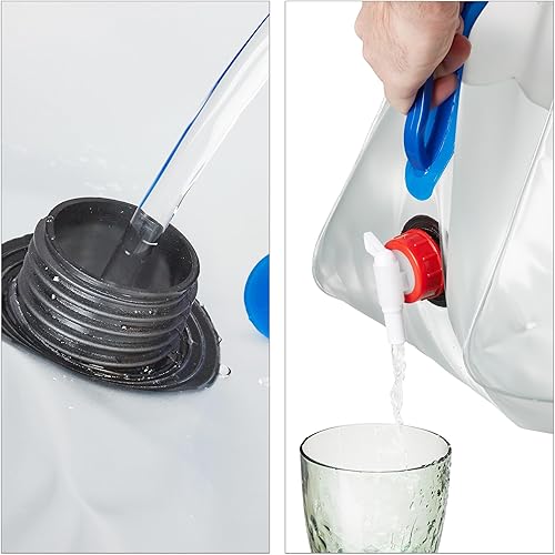 Relaxdays Set da 4 Taniche Pieghevoli, in Plastica Senza BPA, con Manici, Rubinetto, Tappo a Vite, da 10 L, Trasparente, 25 x 23 x 23 cm - Ysert