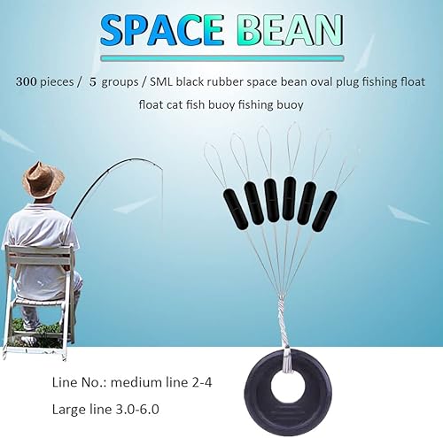 Tappo per pesca Bobber, 120 pezzi, 20 gruppi, set di perline in gomma nera, tappo per pesca e fagioli - Ysert