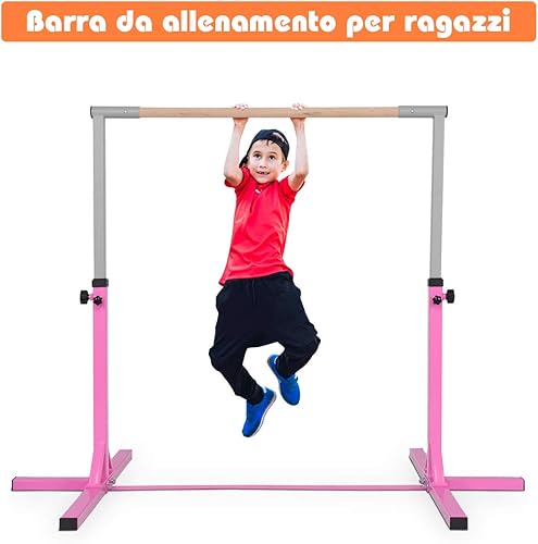 Barra Orizzontale per Bambini Sbarra da Ginnastica Allenamento a Casa Altezza Regolabile 91-150 cm (Rosa) - Ysert