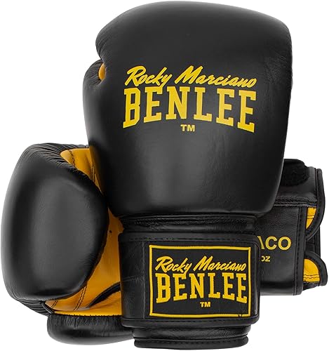 BENLEE Rocky Marciano Unisex - Adulto Draco Leather Boxing Glove, Black/Yellow, 12 oz - Ysert