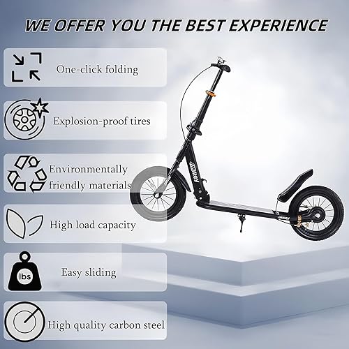 City Roller Kickscooter Adulti, Monopattino con Ruote Grandi da 290mm, Monopattino da Città Pieghevole con Freno a Mano e Freno, Altezza Regolabile, Capacità di Carico 150 kg - Ysert