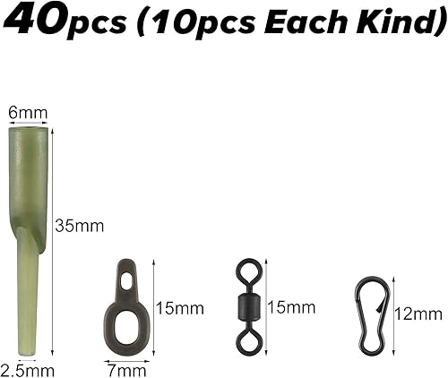 40pcs Running Rig Kit con clip di peso angolato Rig Gomma Multi Clip Rotolanti Anelli di corsa Cambio rapido Collegamento rapido Carpa Pesca Luccio Terminale di Pesca Accessori - Ysert