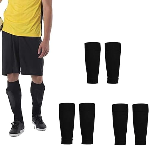 6 Pizze di Calzettoni Parastinchi Anti-Scivolo per Calcio – Alta Qualità, per Bambini e Adulti, Nero - Ysert