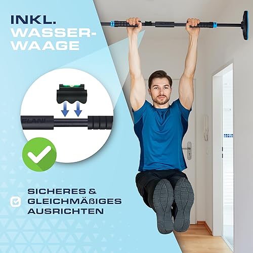 ELANI Barra per trazioni a parete, 115-140 cm, senza forature, con presa sicura e livella a bolla, barra per trazioni da soffitto e barra per trazioni per interni, barra per trazioni - Ysert