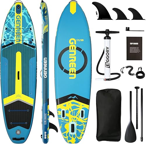 Tavola da surf gonfiabile SUP completa Paddleboard accessori pagaia regolabile, pompa, zaino da viaggio, guinzaglio, borsa impermeabile, tavola per adulti - Ysert