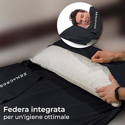 Sacco Lenzuolo da Viaggio - Sacco Letto Singolo Ultraleggero e Compatto - 100% Cotone - Saccoletto con Scomparto per Cuscino - Sacco Lenzuolo Cotone Singolo - Ysert
