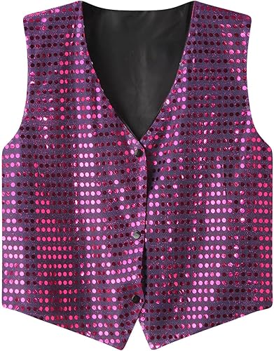 Gilet da uomo con paillette, senza maniche, con brillantini, per discoteca, con scollo a V, per matrimoni, feste, balli, carnevale, clubwear - Ysert