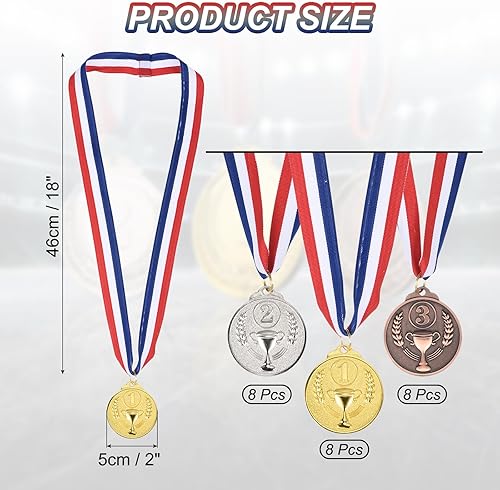 PATIKIL 24pz Oro Argento Bronzo Premio Metalli, 2' Premio Medaglie 1° 2° 3° Premio con Collo Nastro per Giochi Sport Competizioni - Ysert