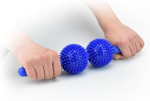 ATC Handels GmbH Rullo massaggiante con 2 palline – palla riccio 9 cm – per massaggi rilassanti – strumento ideale per rilassamento muscolare e massaggio ai piedi, facile da maneggiare ed efficace - Ysert