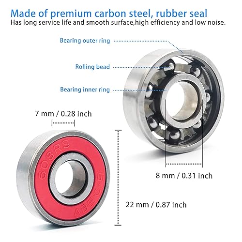 24 Cuscinetti per Skateboard 608RS, Ruote per Scooter ABEC-9, Cuscinetti di Ricambio in Metallo sigillati per Skateboard, Scooter e Pattini a rotelle (Nero, Blu, Rosso, Verde, Arancione, Giallo) - Ysert