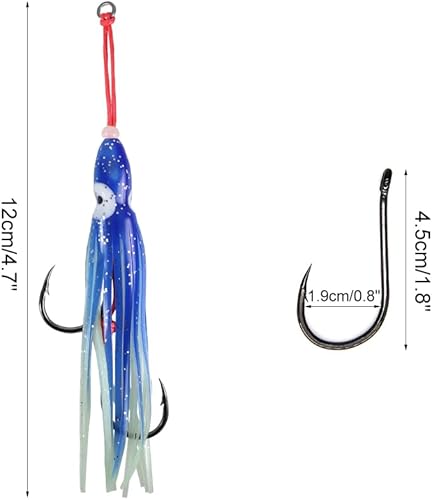 Esche da Pesca, 5 Pezzi Esca Artificiali Traina Luminose con Coda a Gonna a Gancio per Pesca in Acqua Salata Mare - Ysert