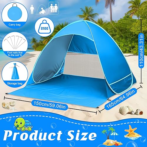 Tenda da Spiaggia Portatile, con Protezione Solare dai raggi UV UPF 50+, Tenda Spiaggia Pop-up per 2-4 Persone, Tenda da Spiaggia Antivento per Pesca Campeggio, Viaggi, Vacanza in Spiaggia - Ysert