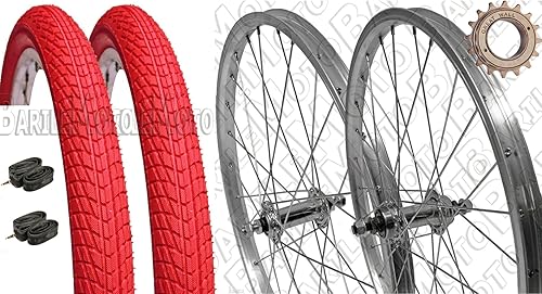 Coppia Ruote Bici GRAZIELLA - MTB 20' x 1.75 + PIGNONE Z16 + COPERTONI Rosso + CAMERE + Flap - Ysert