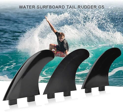 Wakects FCS Pinne per tavola da surf in plastica e nylon, 3 pezzi, pinne a testa singola per tavola da surf G5, elica ad alte prestazioni per nuoto e surf, Nero - Ysert