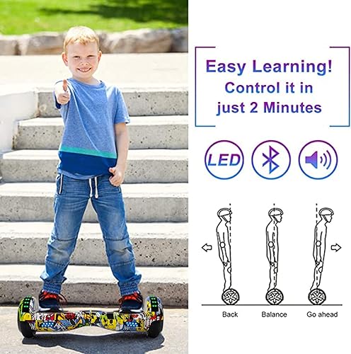 Hoverboard 6.5 Pouces Overboard, Hover Board Gyropode Tout-Terrain, Bluetooth et LED Auto-équilibré électrique Auto-équilibrage pour Enfant et Adult - Ysert