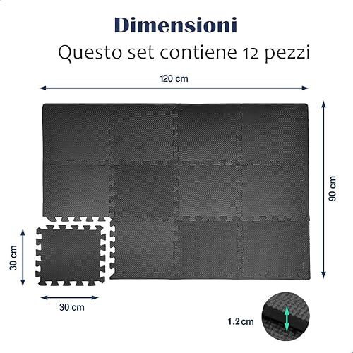 Tappeto Palestra, Tappeto Puzzle, Tappeto Gomma Antiscivolo, Tappetino Palestra, Tappetino Fitness, Home Gym, Tatami Palestra, Tappeti, Tappetino Ginnastica, x12 Puzzle 30x30cm 12mm - Ysert