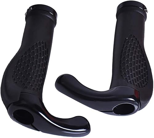 VOANZOManopole per manubrio della bicicletta, impugnature per manubrio MTB in gomma dal design ergonomico per mountain bike con corna all'estremità della barra, protezione confortevole (nero) - Ysert