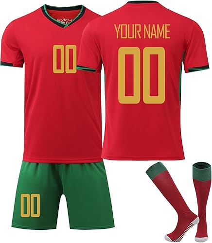 25/26 Set di Maglia da Calcio per Bambino Maglietta Calcio Personalizzata Ragazzi CalcioAllenamento con Il Tuo T-Shirt Nome e Numero con Pantaloncini e Calzettoni - Ysert