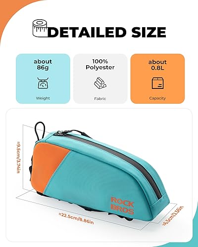ROCKBROS Borsa Telaio Bici, Borsa Bici Telaio con Capacità da 0.8L, Borsa Tubo Superiore Ideale per MTB, Bici da Corsa, Bici da Strada, Bici Gravel, Bici Elettrico, Accessori da Ciclismo - Ysert