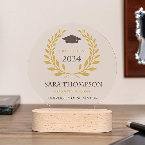Trofeo Personalizzabile con Nome e Foto | Targa Personalizzata | Plexiglass | Base in Legno Naturale | Rotondo - Ysert