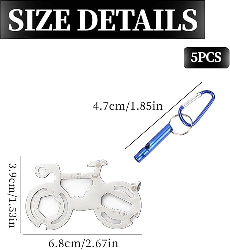 Attrezzo Multiuso per Bicicletta, Attrezzo per Bici con 4 Attrezzo per Chiave a Fischio in Alluminio, Mini Attrezzo Multiuso per Bicicletta 12 in 1 per Escursionismo(Acciaio Inossidabile) - Ysert