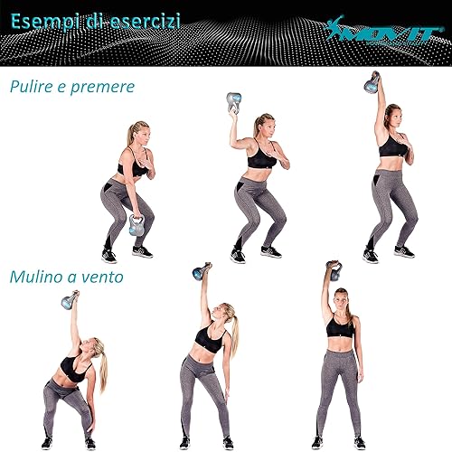 Kettlebell PRO in Ghisa Con Rivestimento in Neoprene - 12 Varianti da 2 a 24 kg, Testato per Sostanze Nocive, Peso a Sfera Oscillante - Ysert