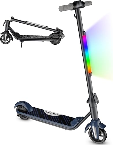 Monopattino elettrico per bambini 6-12 anni, motore 80W, velocità 6/12 km/h, autonomia 8 km, capacità 50 kg, display LED & luci arcobaleno, monopattino pieghevole per bambini - Ysert