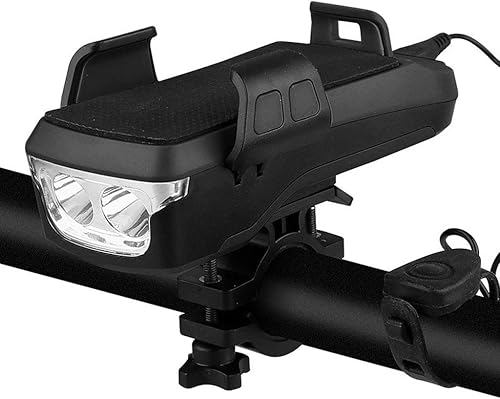 Supporto per telefono e set di luci per bici, faro per bicicletta ricaricabile USB impermeabile con tromba e power bank, supporto universale per manubrio - Ysert