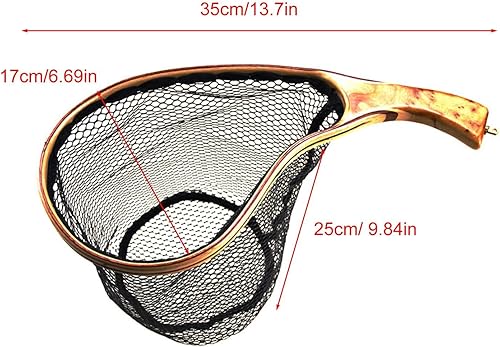 Rete da pesca a mosca, Guadino da pesca - Rete da trota per attrezzi da pesca - Guadino per pesci con manico in legno, attrezzatura da pesca per laghetto, rete per spigole sicura per i pesci, - Ysert