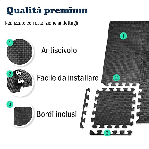 Tappeto Palestra, Tappeto Puzzle, Tappeto Gomma Antiscivolo, Tappetino Palestra, Tappetino Fitness, Home Gym, Tatami Palestra, Tappeti, Tappetino Ginnastica, x12 Puzzle 30x30cm 12mm - Ysert