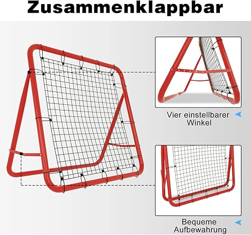 YRHome Rete da Calcio Rimbalzo, 100 cm, per Vari Sport di Palla, 5 Gradini Regolabili, Pieghevole, Telaio in Acciaio su Entrambi i Lati - Ysert