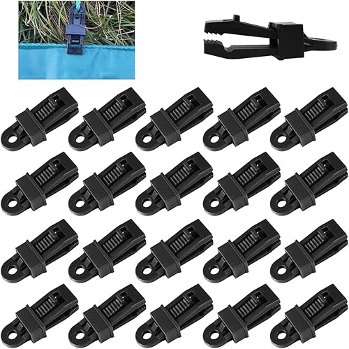 20 Pezzi Tarp Clips per Tenda, Pinza per Morsetto per Telone, Clip per Campeggio Telone in Plastica, Accessori Tenda Campeggio per Tende Tarp Caravan Garden Shade Copertura per Piscina (Nero) - Ysert