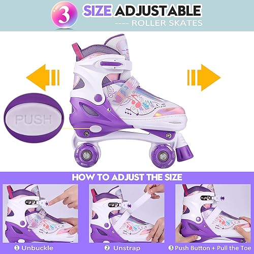 Pattini a Rotelle Regolabili Pattini a Rotelle Bambina 4 Anni Principianti Bambini e Ragazzi Viola - Ysert