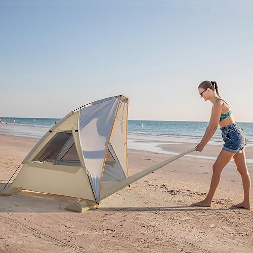 WolfWise Tenda da Spiaggia Portatile per 2-3 Persone UPF 50+ Tenda Parasole a con Pavimento Estensibile, Beige - Ysert