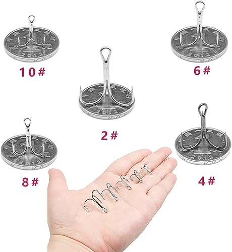 Ganci da Pesca ad alto Tenore di Carbonio in Acciaio Dimensioni 2#4#6#8e10# 50 PezziAmi da Pesca Triplo Ami da Pesca Ardiglione Ami da Pesca in Acciaio al Carbonio Spinato per la Pesca in Mare Misto - Ysert