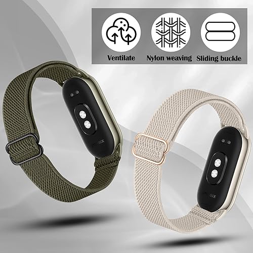 Ricambio per Cinturino Mi Band 8, 3 Pezzi Compatibili con Cinturino Xiaomi Mi Band 8, Nylon Cinturini per Mi Band 8, Cinturino Smart Band 8 Morbido Regolabile Adatto a Donne e Uomini(Nero/Verde/Beige) - Ysert