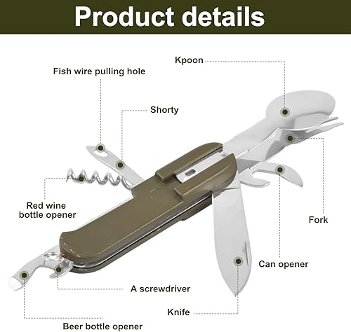 8 in 1 Posate in Acciaio Inox 2Pcs Set di Posate da Campeggio Pieghevoli, Viaggio All'aperto Posate Posate Smontabili Applicare su Escursioni Viaggi Backpacker Picnic Outdoor Campeggio (Verde) - Ysert