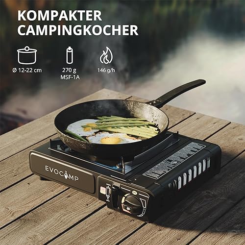 Fornello a gas da esterno con accensione piezoelettrica, cucina da campeggio per bombola gas MSF-1a 227g, fornello portatile con valigetta, stufa a gas ideale per il campeggio o le escursioni - Ysert