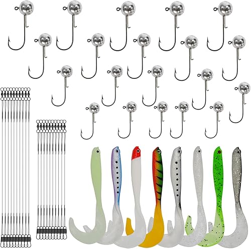 Esche da Pesca, 48 pezzi Kit Pesca Accessori, Testine Piombate Spinning con Esche Morbide 7g/10g/14g/17g, per Pesci di Acqua Dolce e Salata per Persico, Luccio, Lucioperca - Ysert