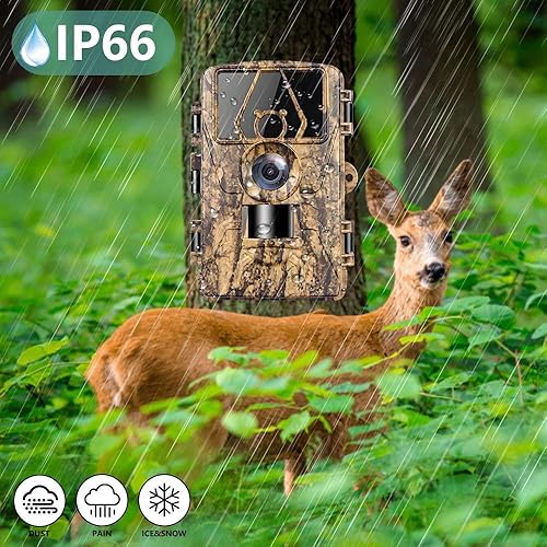 Fototrappola WiFi Bluetooth 8K 60MP, Fotocamera Caccia con Visione Notturna con APP, 120°Ampia Visuale Fototrappola Infrarossi Invisibili con Velocità di Trigger 0,2S, IP66, per la Fauna Selvatica - Ysert