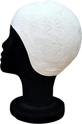 Cuffia da nuoto in gomma stampata in rilievo, design 3D, originale, stile vintage, da donna, classica, retrò, taglia unica, per adulti (fiore grande bianco) - Ysert