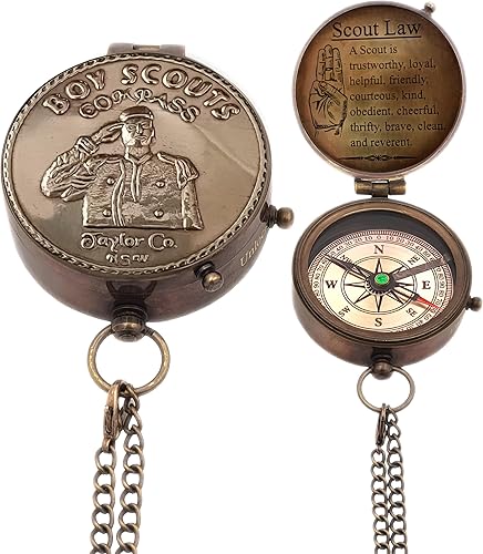 Bussola da scout per ragazzi e uomini, con incisione, con scatola in pelle, bussola da campeggio, idea regalo - Ysert