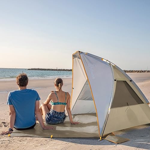 WolfWise Tenda da Spiaggia Portatile per 2-3 Persone UPF 50+ Tenda Parasole a con Pavimento Estensibile, Beige - Ysert