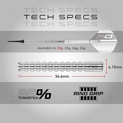RED DRAGON Javelin Original - Set di freccette in tungsteno, 18 g, con alette e steli - Ysert