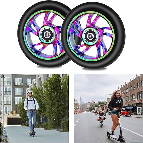 2 ruote per monopattino, ruota freestyle 100 mm, ruote di ricambio per monopattini, ruota monopattino con cuscinetti ABEC 9 per la maggior parte dei monopattini e monopattini - Ysert