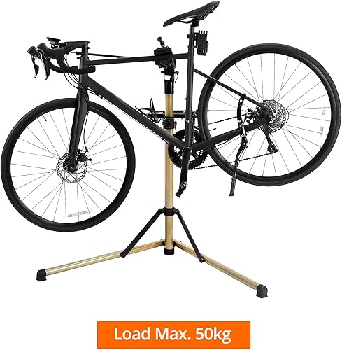 Cavalletto Bici Manutenzione in Alluminio, Supporto Bici da Terra con Porta Attrezzi Bici e Morsetto Girevole a 360°, Altezza Regolabile 58-156 cm, capacità di carico Fino - Ysert
