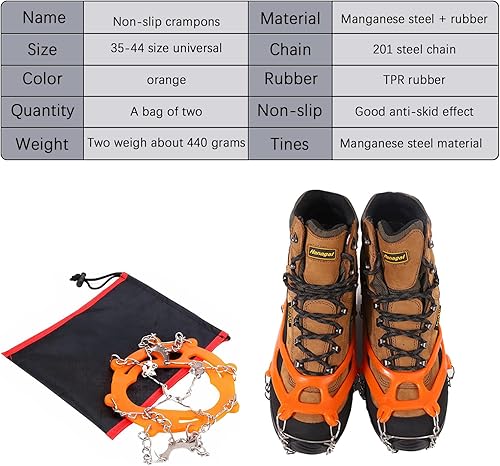 Ramponi da Ghiaccio Antiscivolo, Ramponi Antiscivolo Per Scarpe, Ramponcini Scarponi Neve Ghiaccio, Adatto Per Scarpe da Neve, Scarpe da Trekking, Scarpe Di Cuoio, Scarpe Sportive (Arancia) - Ysert