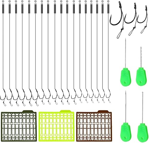 18 pz Ami da Pesca con Lenza alla Carpa 19 * 10mm/ 16 * 7mm/ 14 * 7mm Ganci in Acciaio al Carbonio Senza Ardiglione Adatto per Acqua Dolce e Salata - Ysert